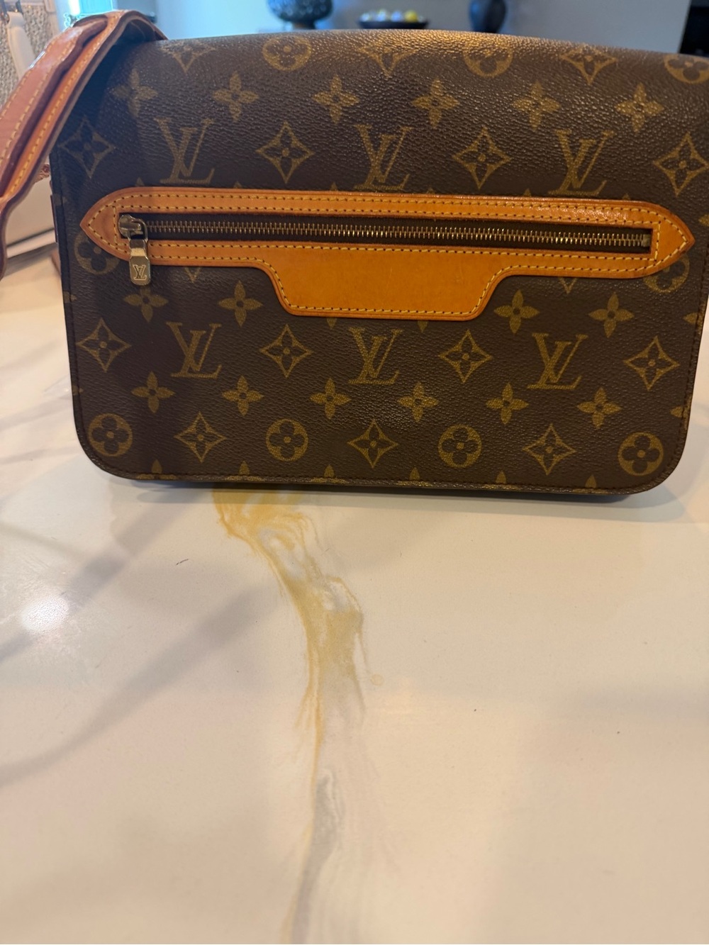 Louis Vuitton Monogram Crossbody Shoulder Bag in Brown and Tan VINTAGE
